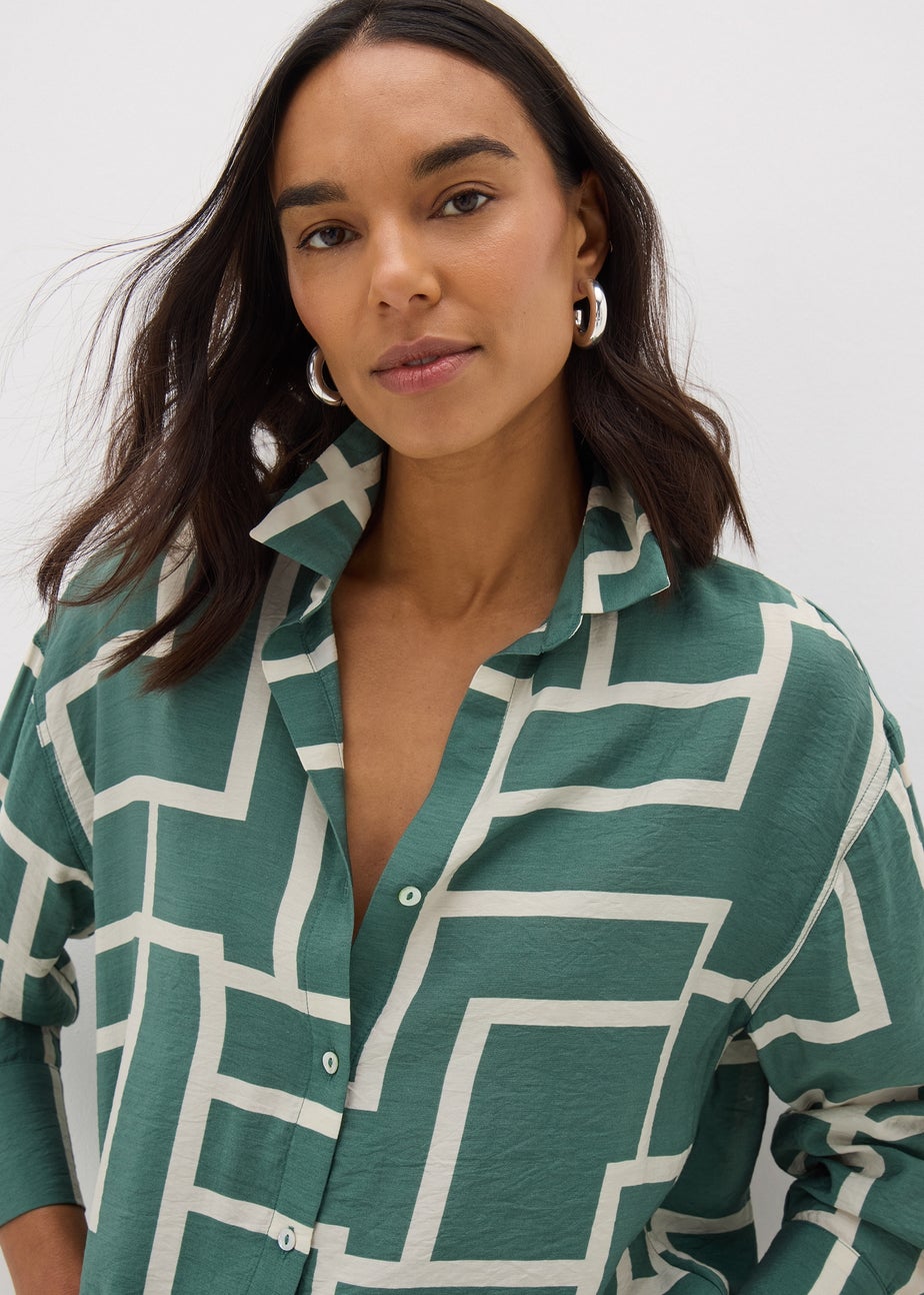 Et Vous Khaki Geometric Print Co Ord Shirt