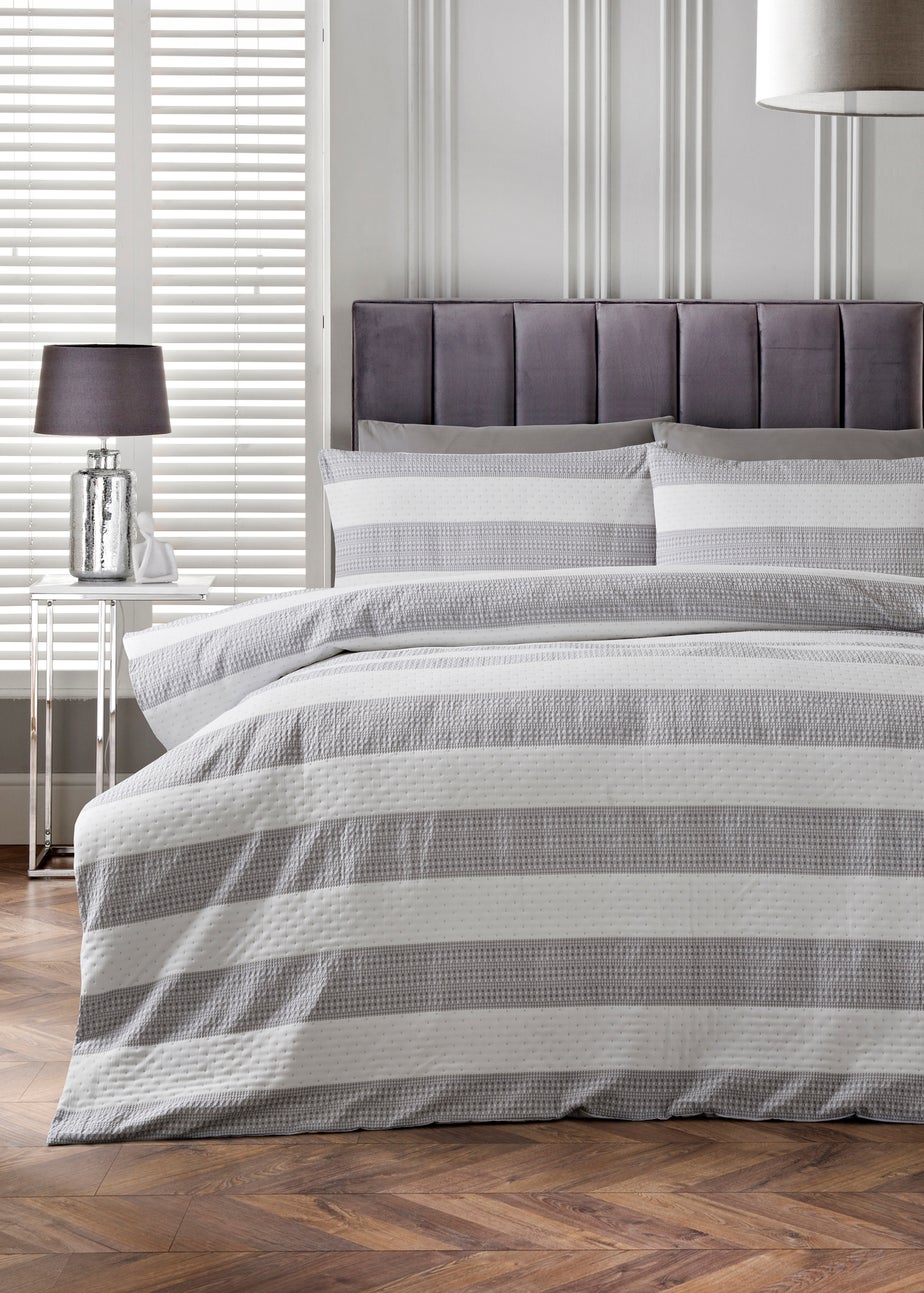 Grey & White Stripe Waffle Duvet Set