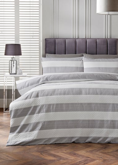Grey & White Stripe Waffle Duvet Set