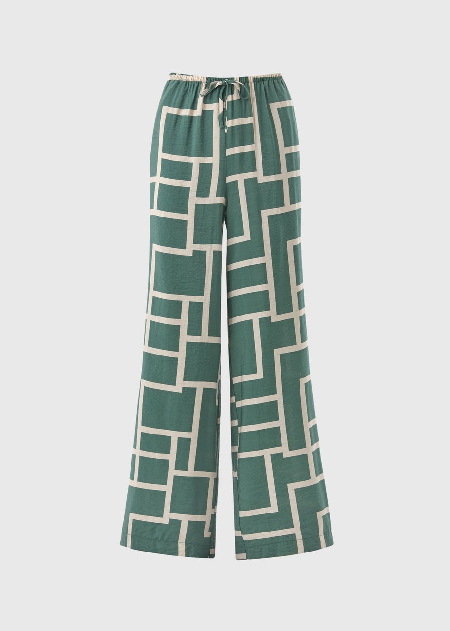 Et Vous Khaki Geometric Print Co Ord Wide Leg Trousers