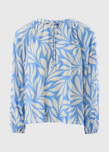 Et Vous Blue Palm Crinkle Boho Blouse