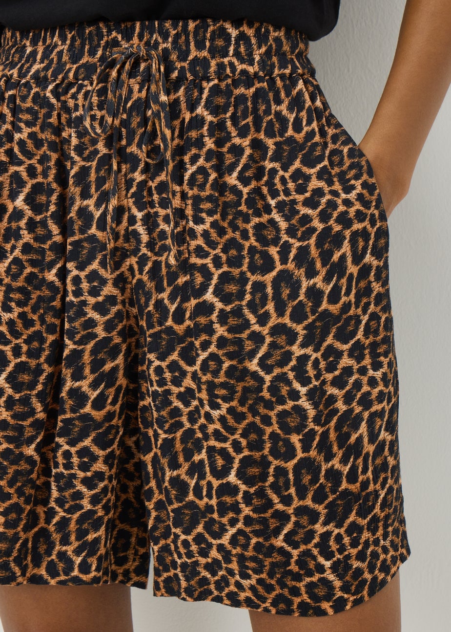 Brown Animal Print Crinkle Shorts