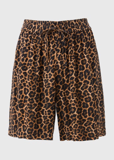 Brown Animal Print Crinkle Shorts