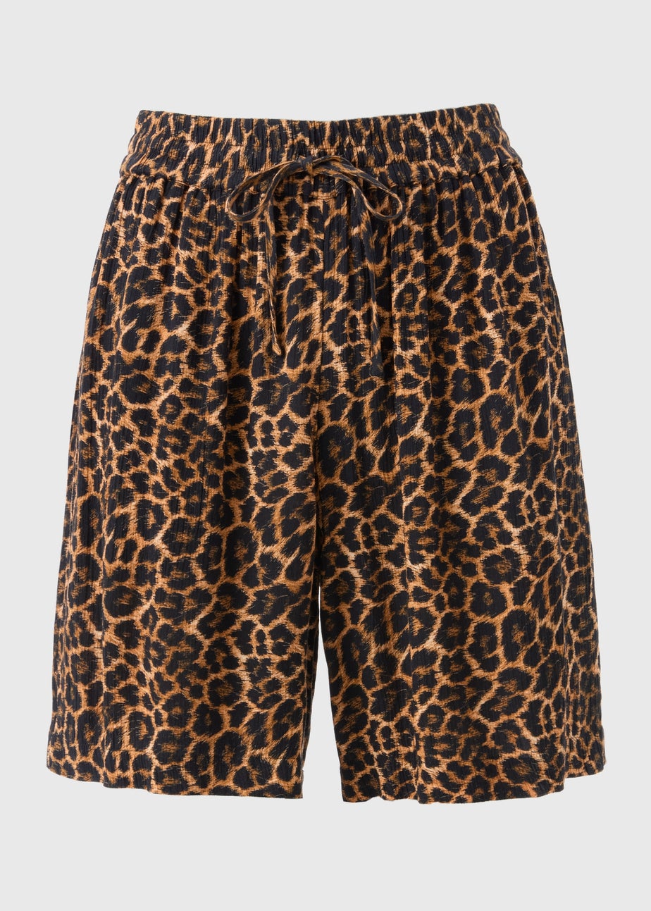 Brown Animal Print Crinkle Shorts