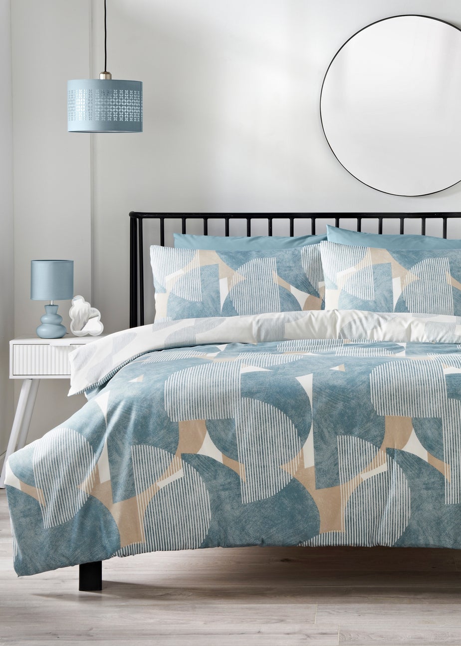 Blue Textured Geometric Duvet Set