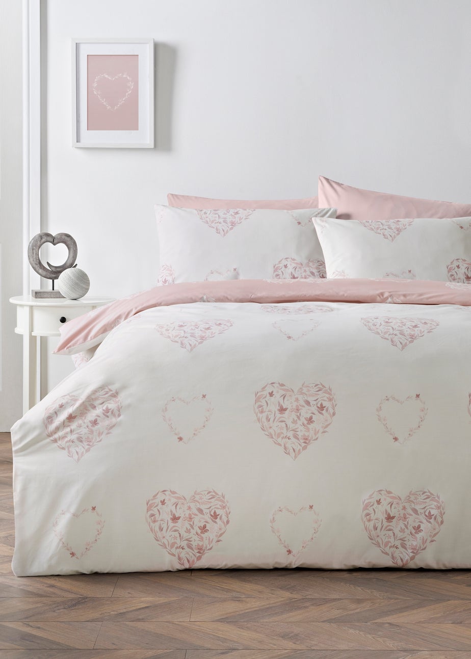 Pink Floral Heart Duvet Set