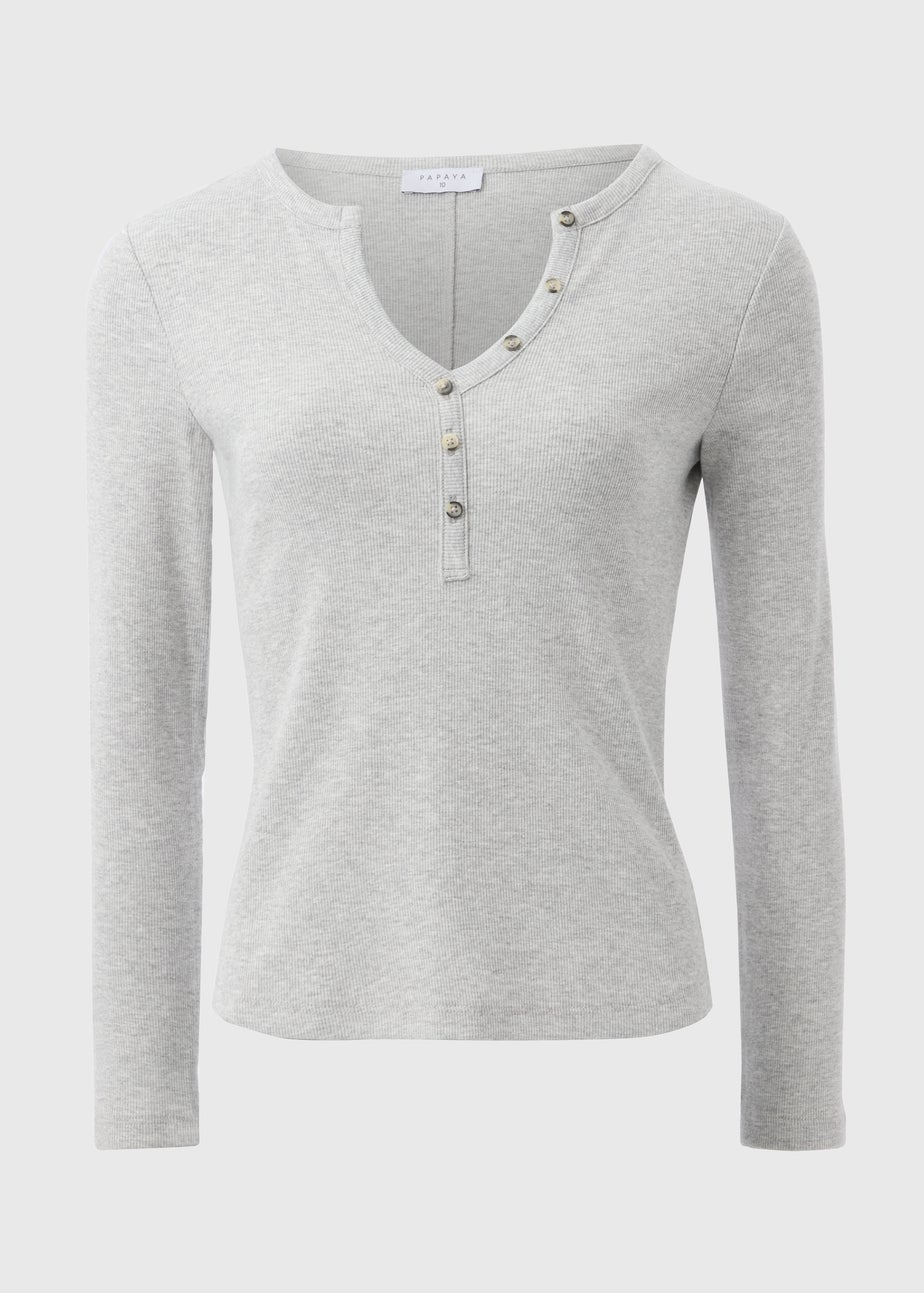 Grey Henley Long Sleeve Top