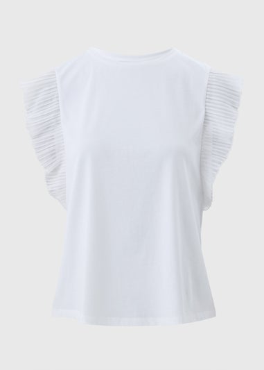 White Pleated Sleeve T-Shirt