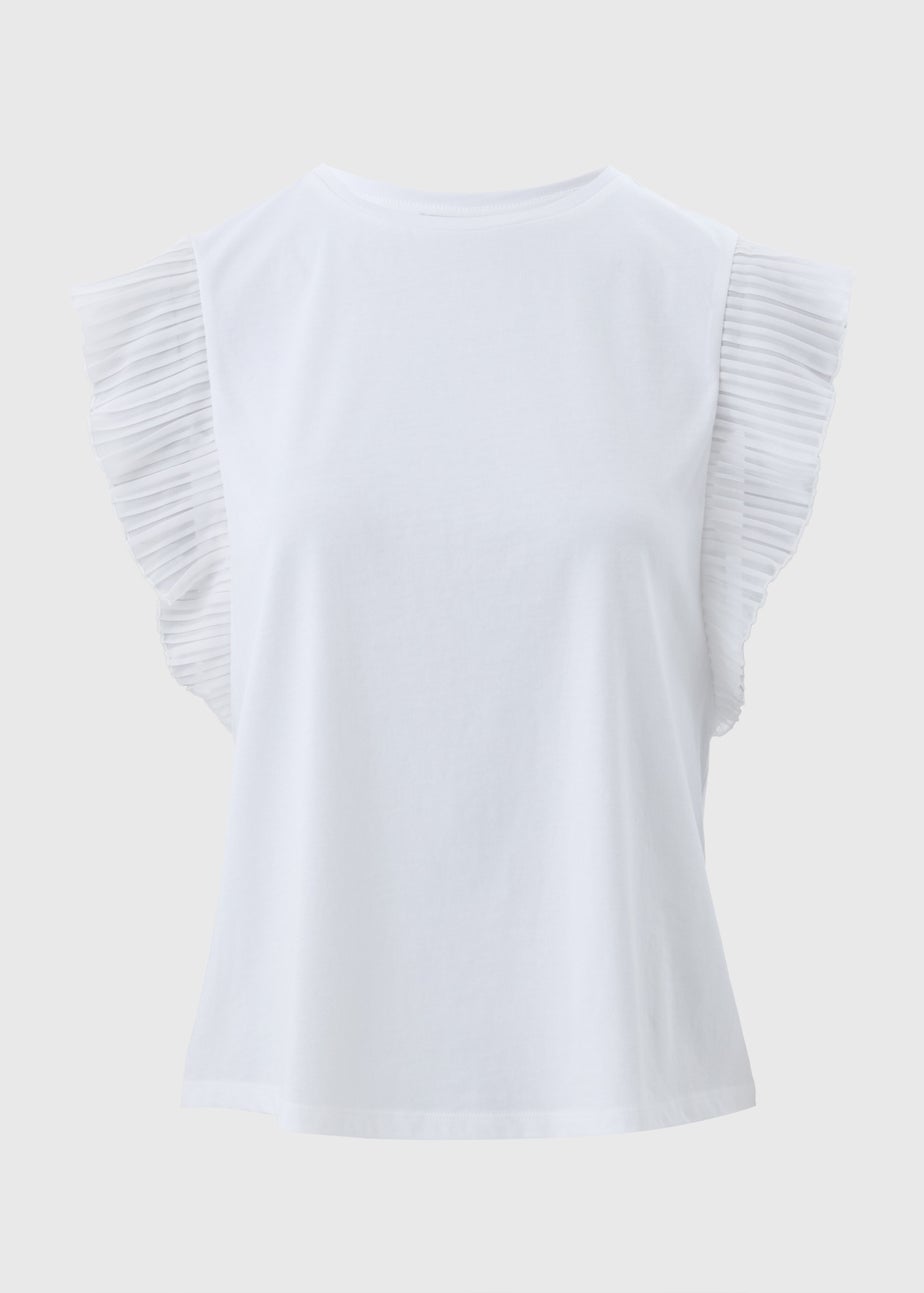 White Pleated Sleeve T-Shirt