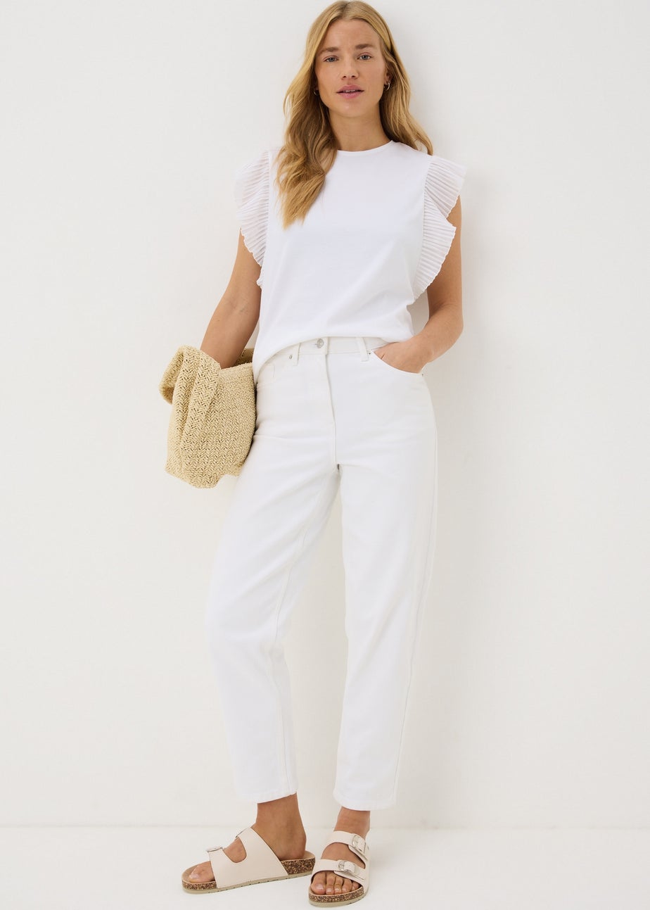 White Pleated Sleeve T-Shirt