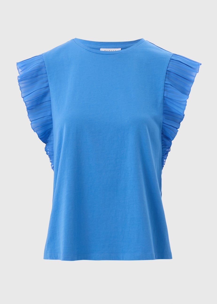 Blue Pleated Sleeve T-Shirt