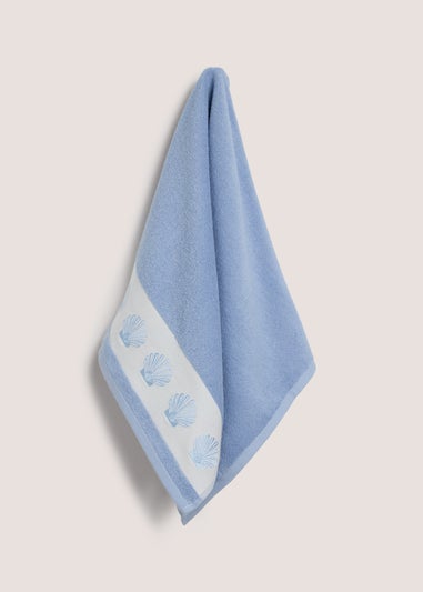 Blue Shell Border Hand Towel