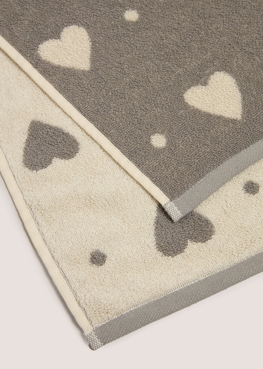Grey Heart Jacquard Towel