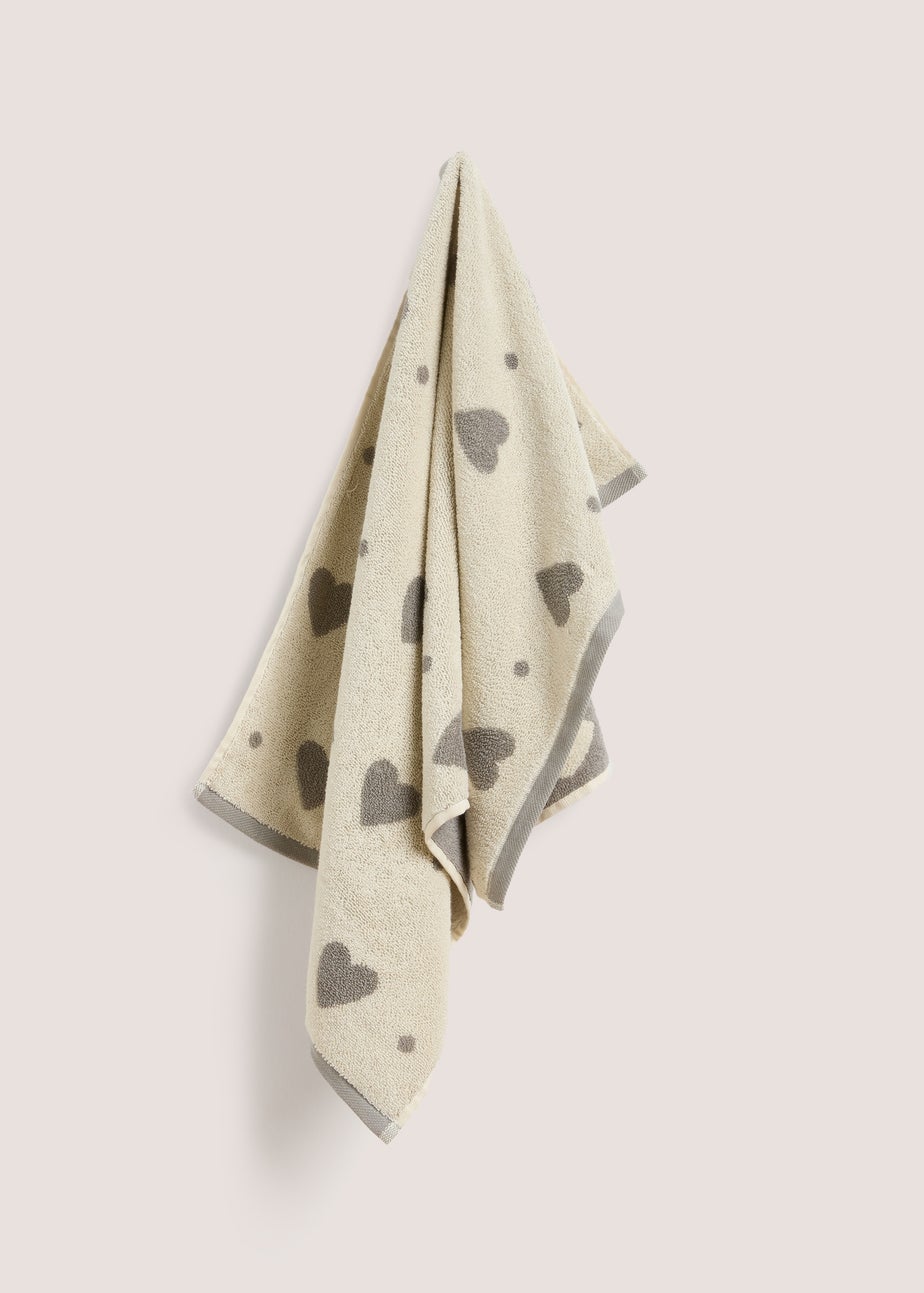 Grey Heart Jacquard Towel