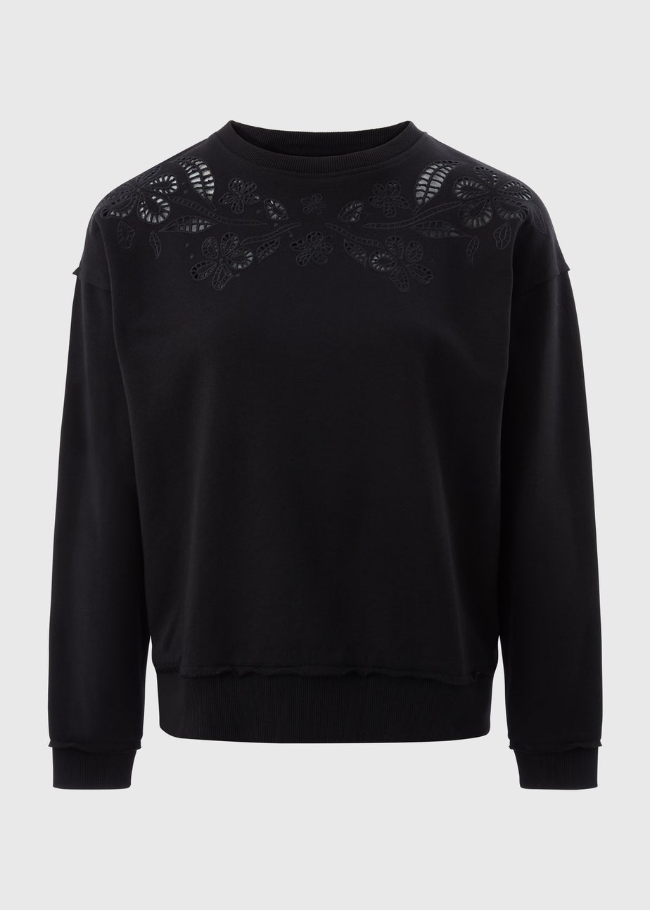 Black Cutout Floral Sweatshirt