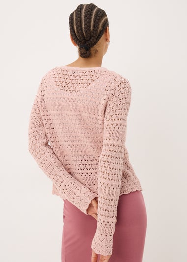 Pink Pointelle Tie Front Cardigan