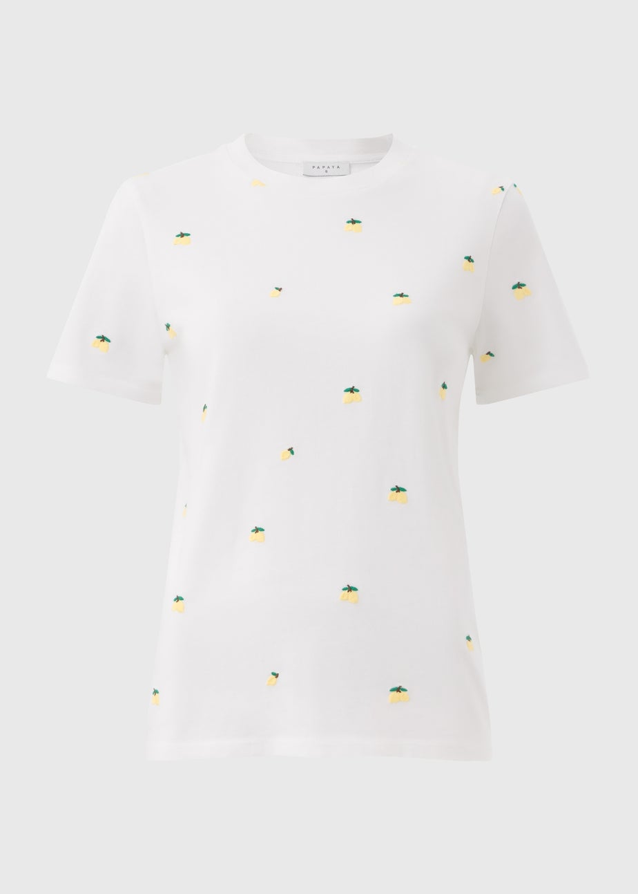 White Embroidered Lemons T-Shirt