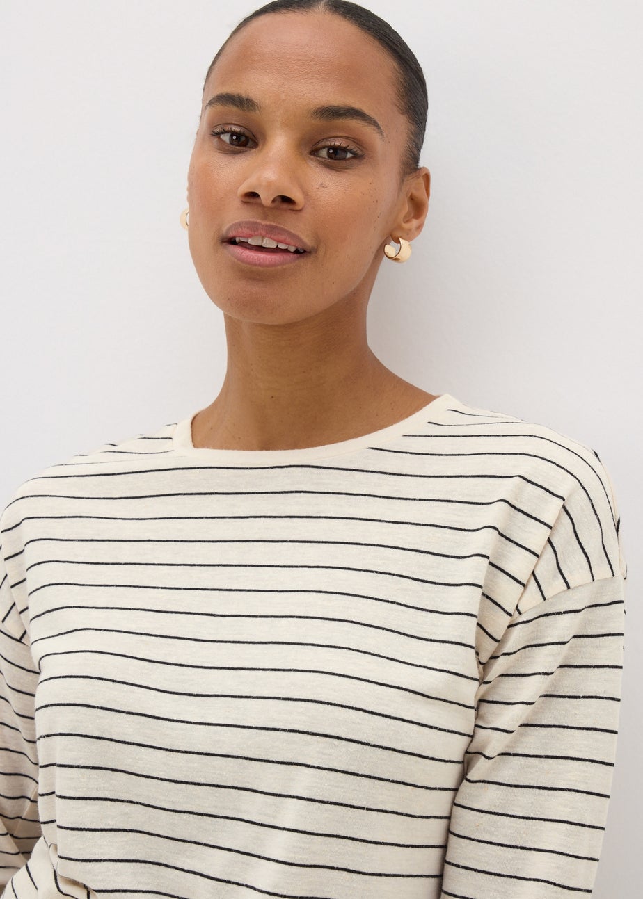 Cream Monochrome Linen Blend Stripe Top
