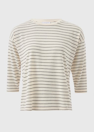 Cream Monochrome Linen Blend Stripe Top
