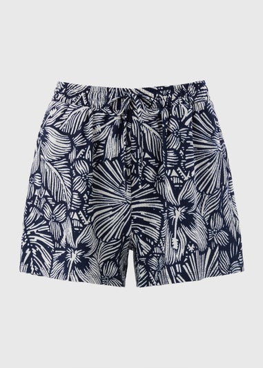 Navy Floral Print Shorts