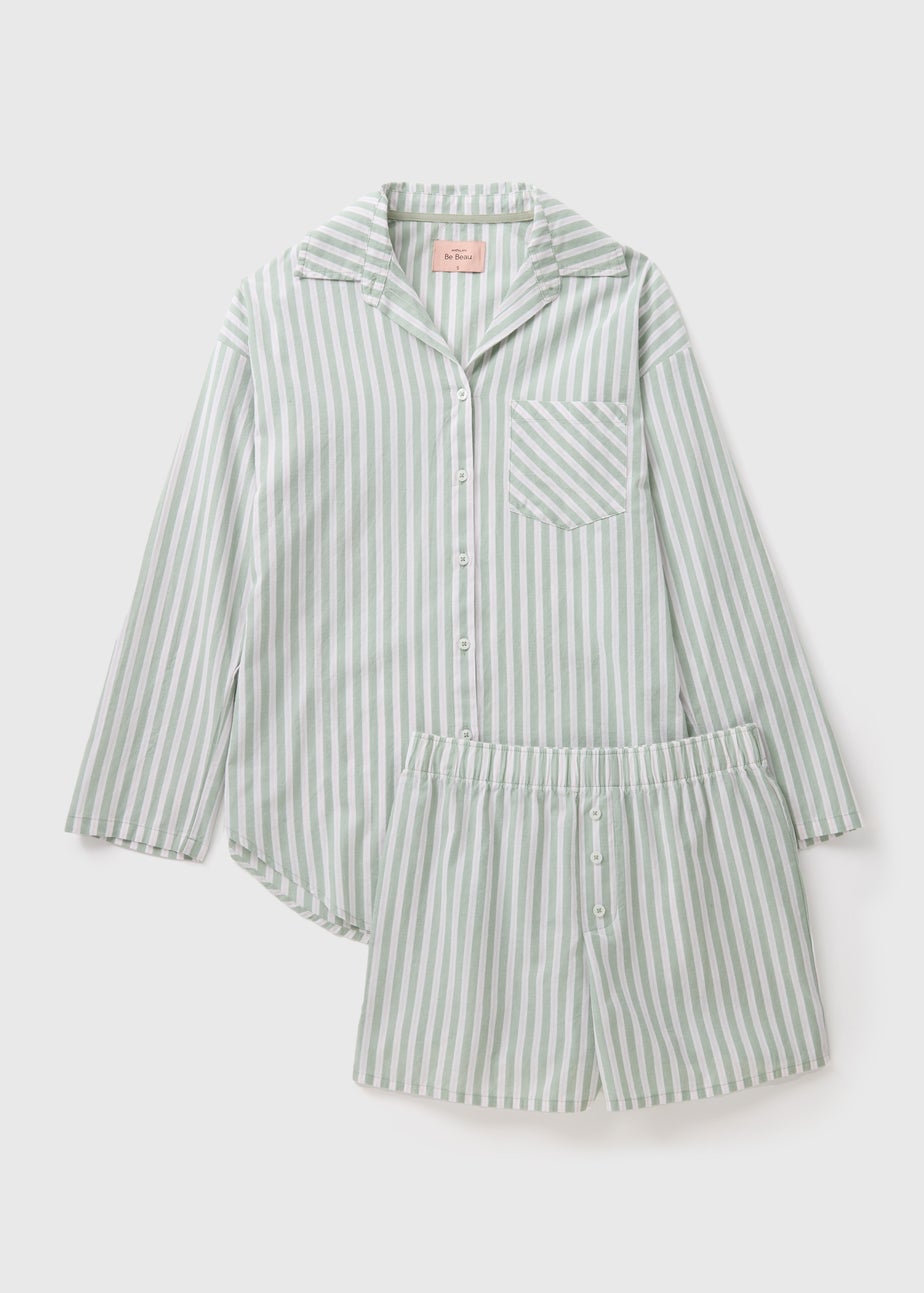 Sage Green Cotton Stripe Short Pyjama Set