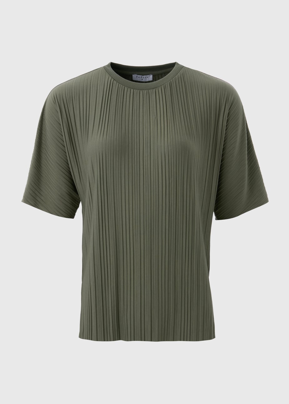 Khaki Plisse Co Ord T-Shirt