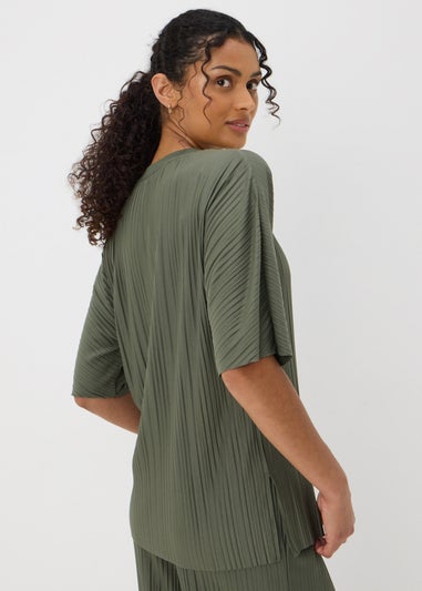 Khaki Plisse Co Ord T-Shirt