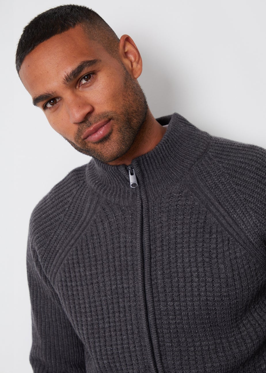 Threadbare Charcoal Zip Up Cardigan with Microfleece Lining