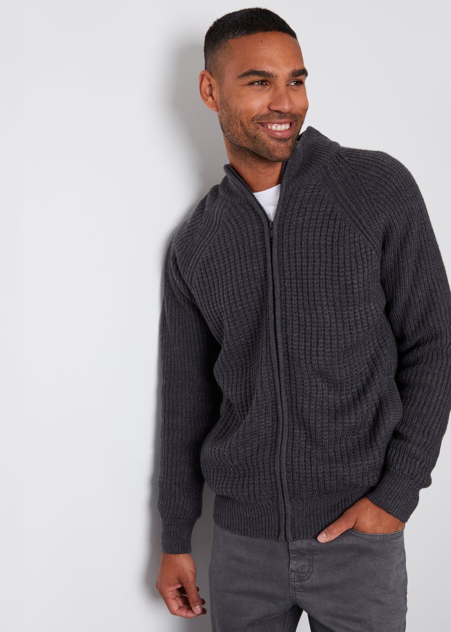 Threadbare Charcoal Zip Up Cardigan with Microfleece Lining