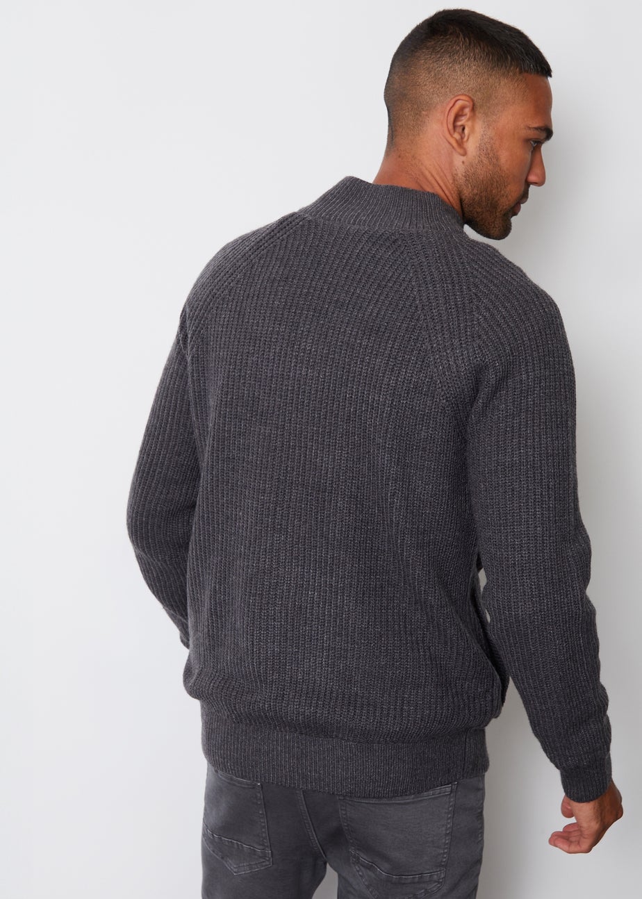 Threadbare Charcoal Zip Up Cardigan with Microfleece Lining