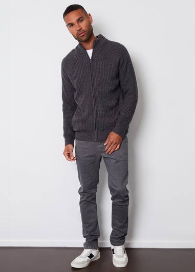 Threadbare Charcoal Zip Up Cardigan with Microfleece Lining