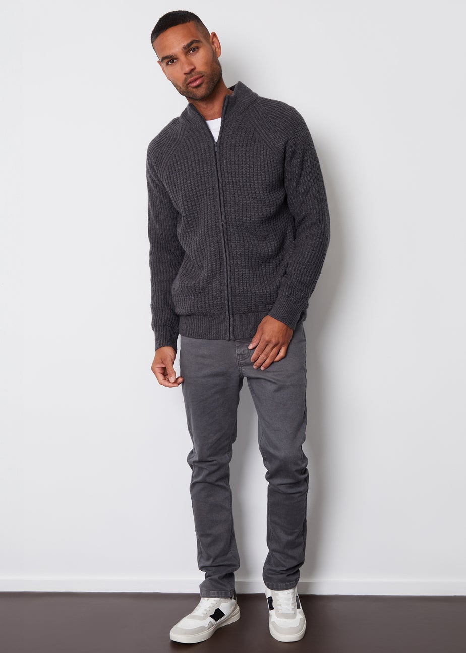 Threadbare Charcoal Zip Up Cardigan with Microfleece Lining