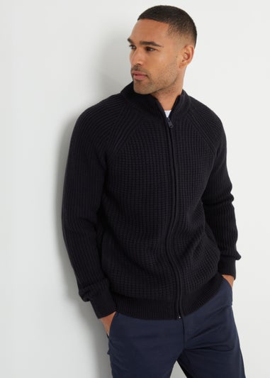 Threadbare Navy Zip Up Cardigan with Microfleece Lining