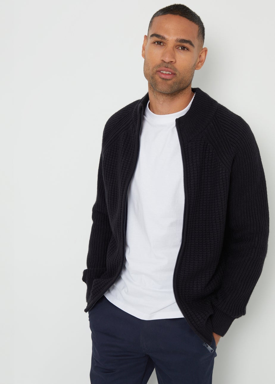 Threadbare Navy Zip Up Cardigan with Microfleece Lining