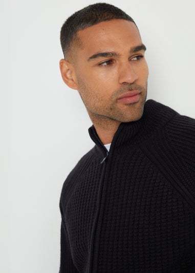 Threadbare Navy Zip Up Cardigan with Microfleece Lining