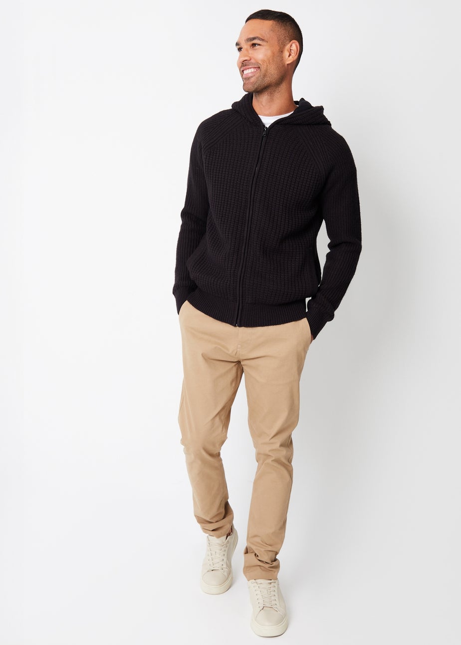 Threadbare Black Zip-Up Knitted Hoodie with Microfleece Lining