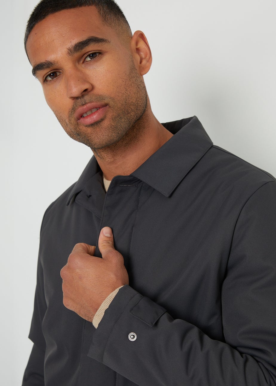 Threadbare Charcoal Hanson Showerproof Button Up Collared Mac Jacket