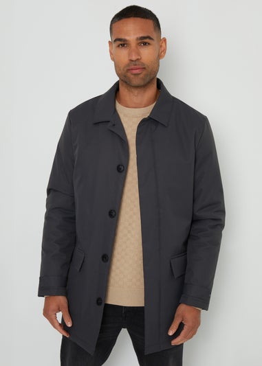 Threadbare Charcoal Hanson Showerproof Button Up Collared Mac Jacket