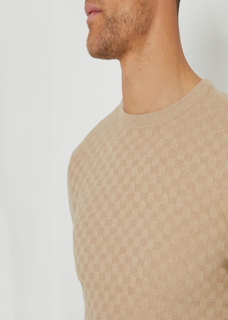 Threadbare Beige Textured Knit Crew Neck Jumper