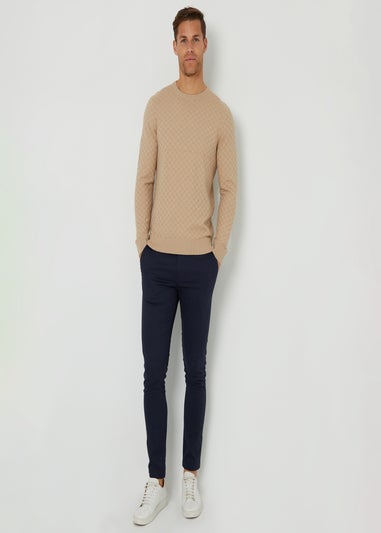 Threadbare Beige Textured Knit Crew Neck Jumper