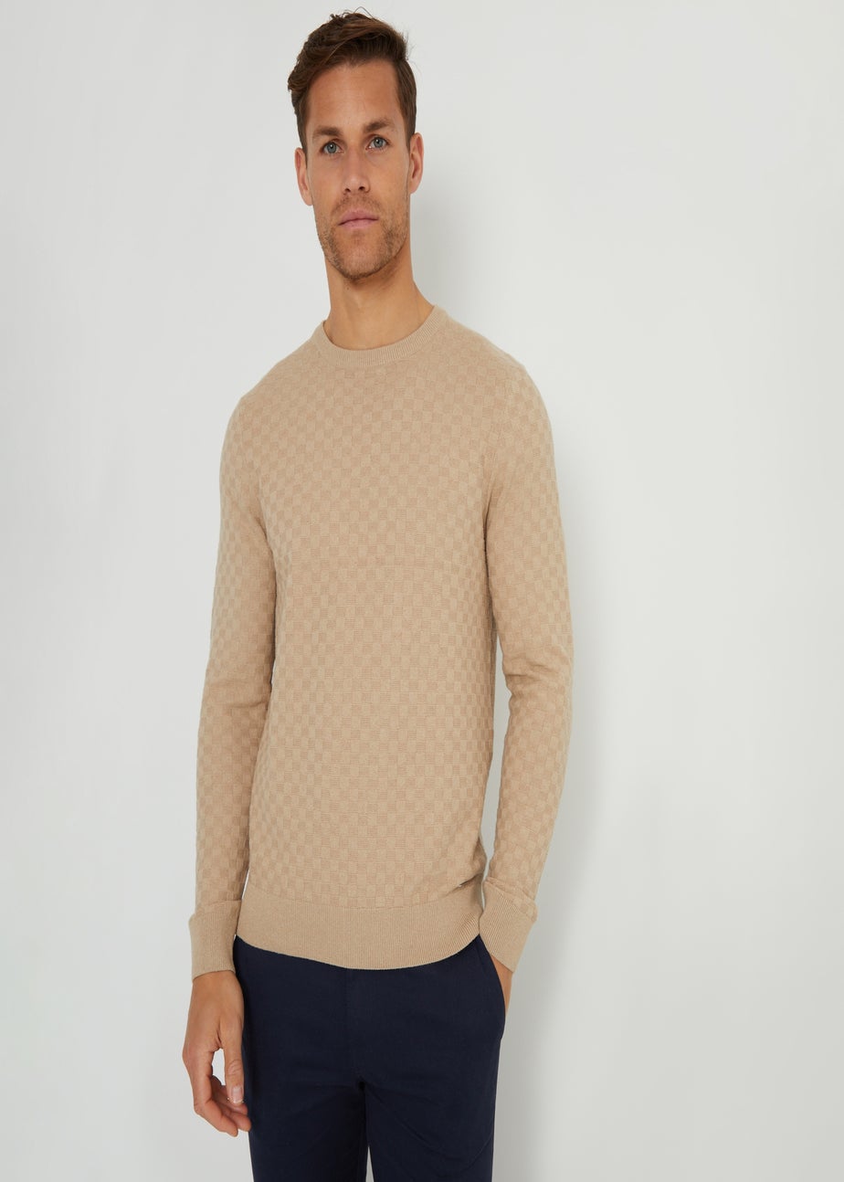 Threadbare Beige Textured Knit Crew Neck Jumper