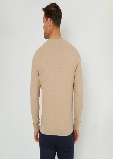 Threadbare Beige Textured Knit Crew Neck Jumper