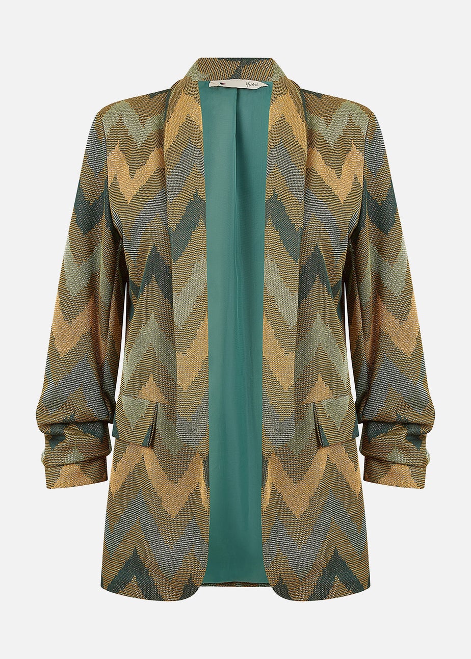 Yumi Green Chevron Relaxed Fit Blazer