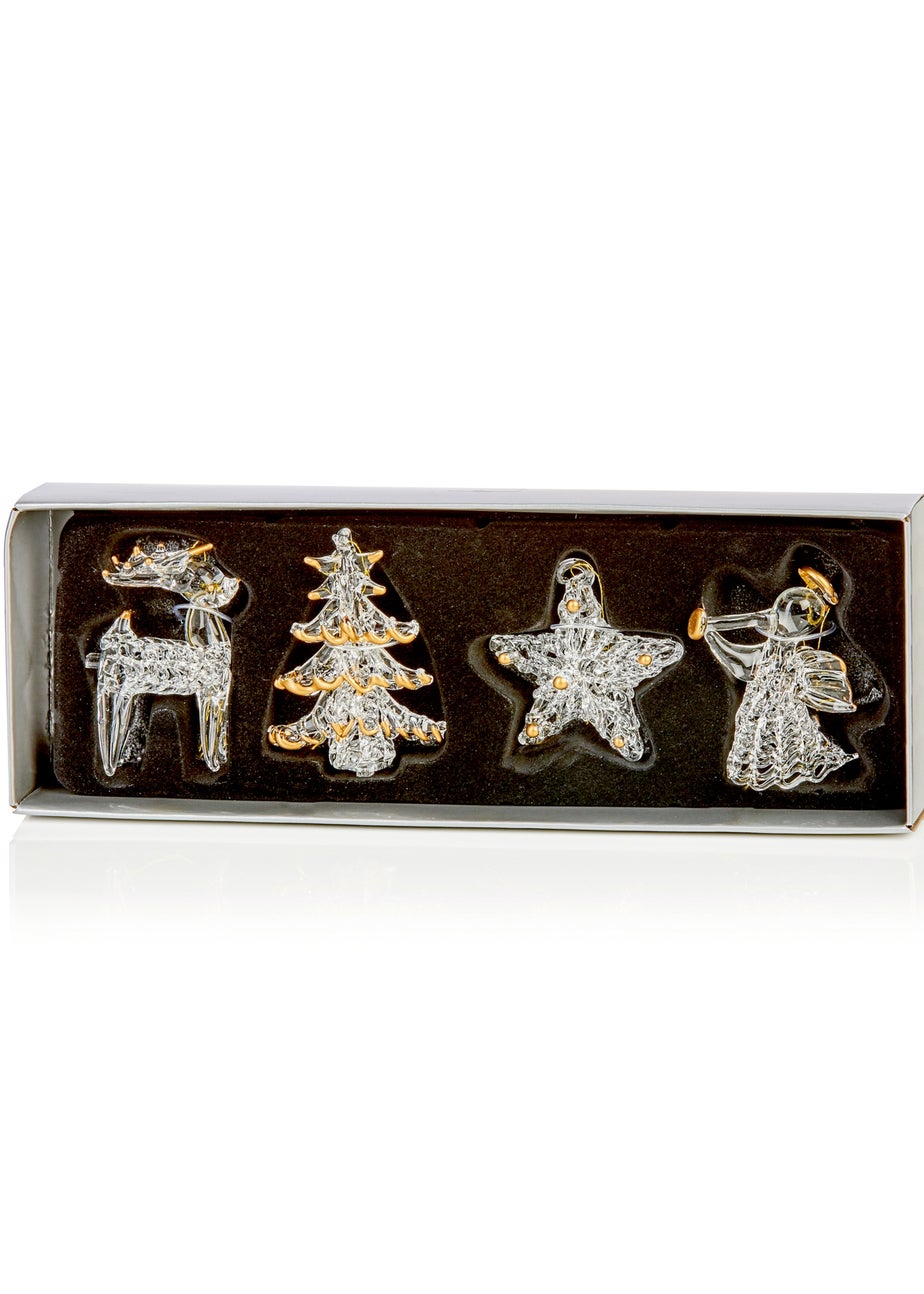 Premier Decorations 4 Piece Glass Shapes Christmas Tree Decorations