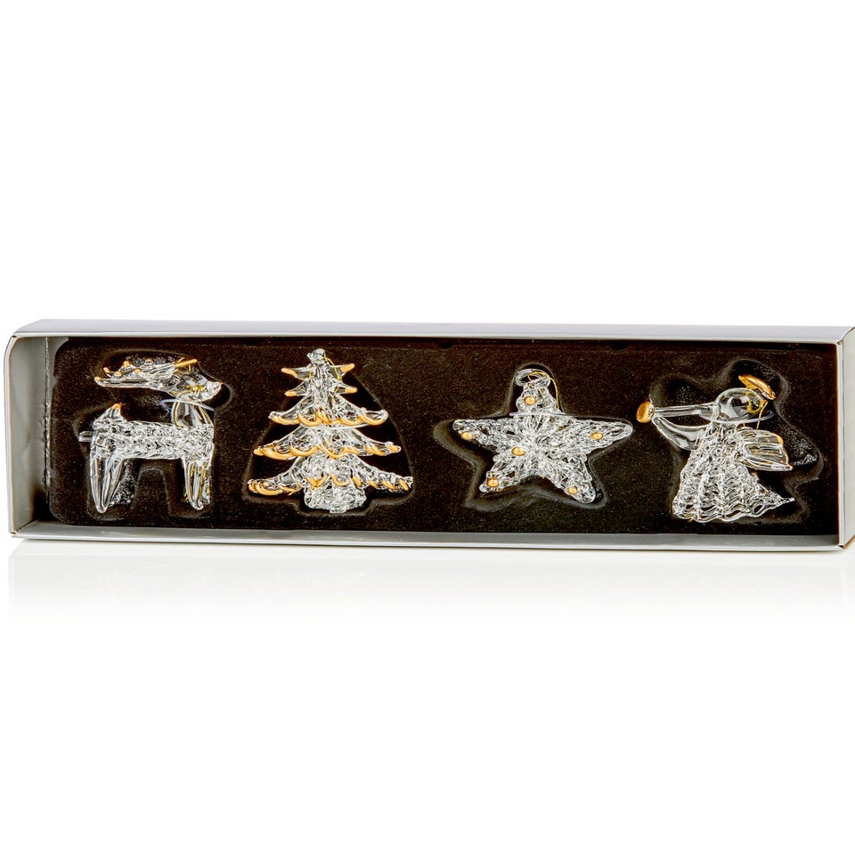 Premier Decorations 4 Piece Glass Shapes Christmas Tree Decorations