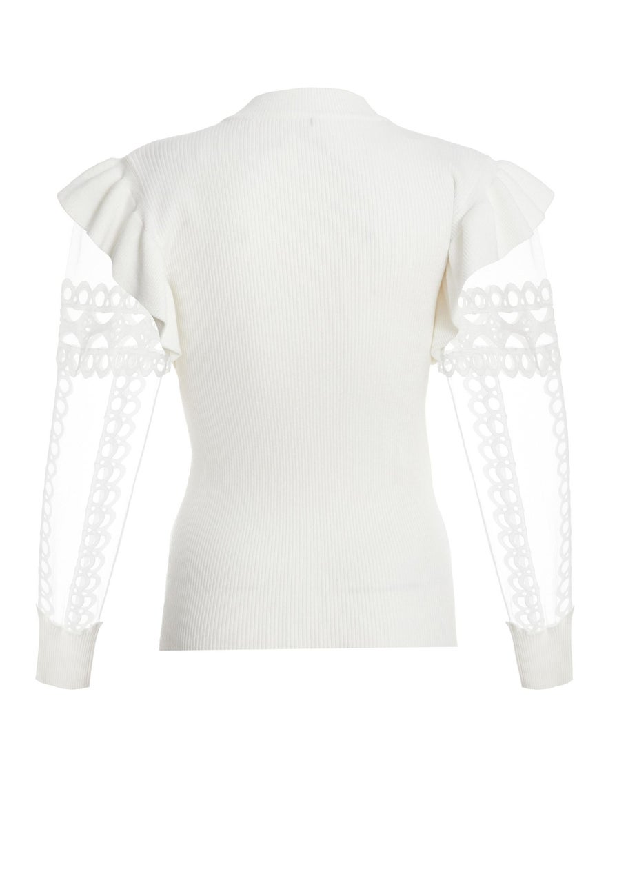 Quiz Cream Knit Mesh Sleeve Jumper