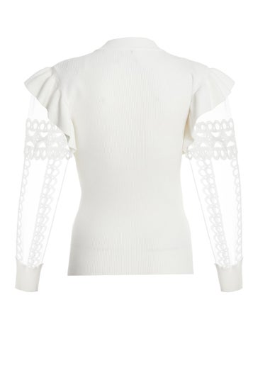 Quiz Cream Knit Mesh Sleeve Jumper