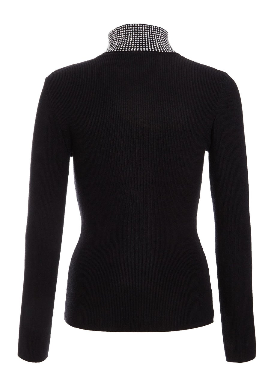 Quiz Black Diamante Turtle Neck Jumper