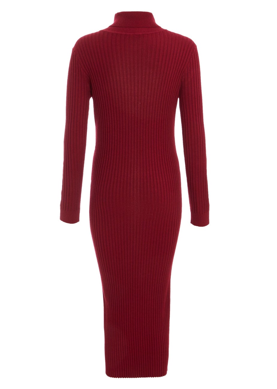 Quiz Red Ribbed Knit Jumper Dress