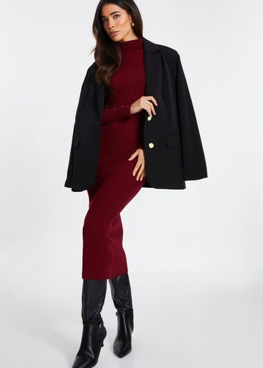 Quiz Red Ribbed Knit Jumper Dress